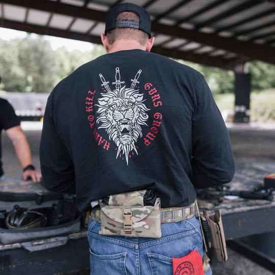 GBRS Group Triple Daggers Long Sleeve Shirt -lifestyle showing back of shirt onbody at the range
