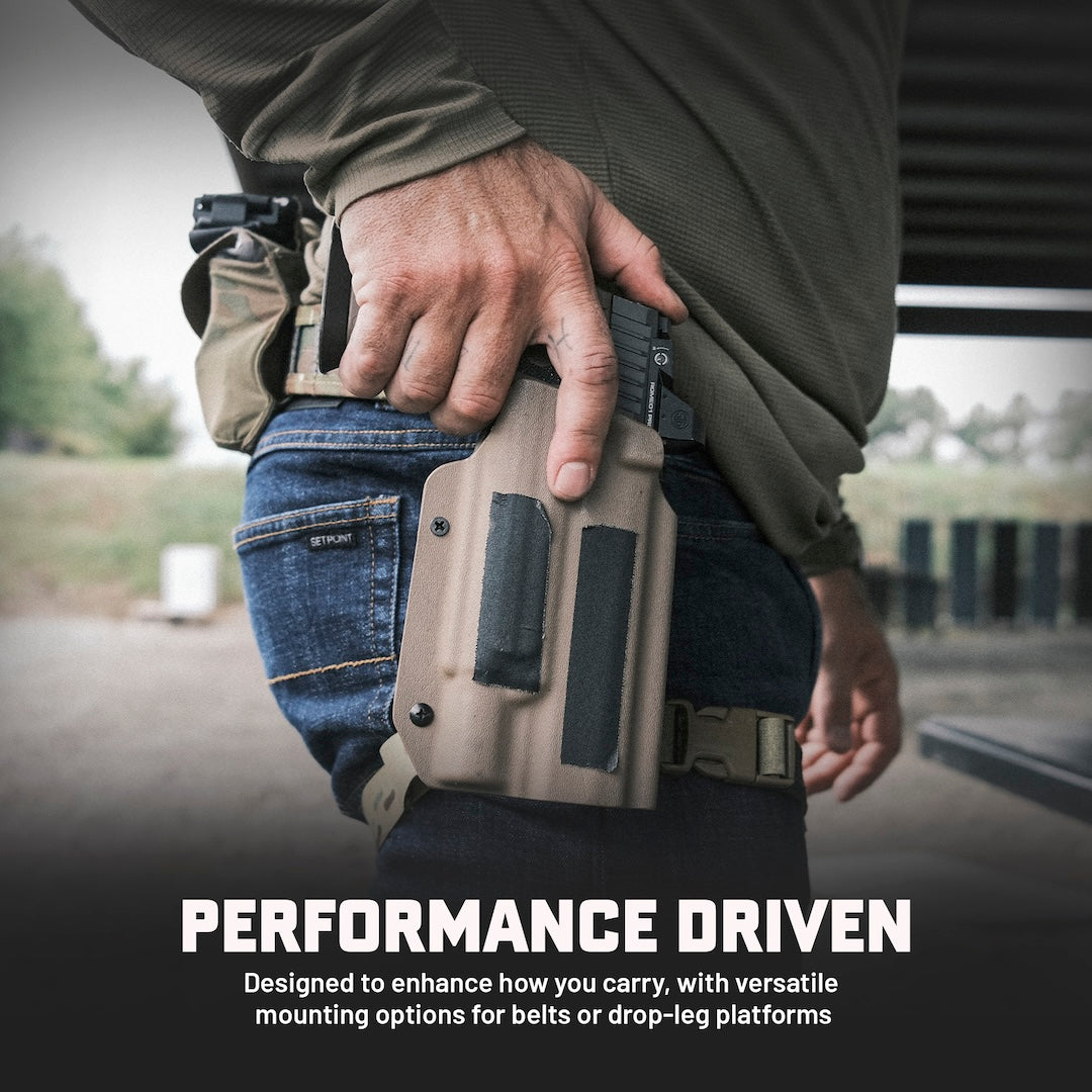 GBRS Group x Priority 1 OWB Holster - Performance driven. Designed to enhance how you carry, with versatile mounting options for belts or drop-leg platforms