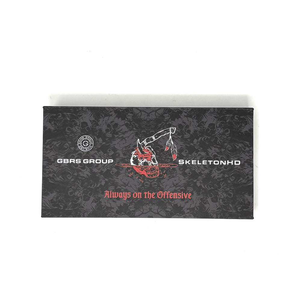 GBRS Group x SkeletonHD War Crimes Beaded Bracelet premium designer box, pictured on a white background
