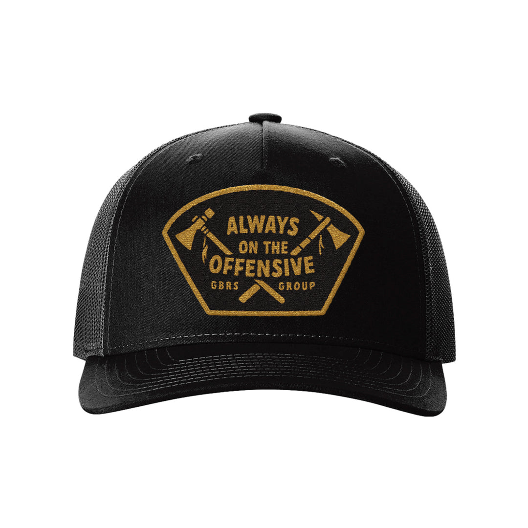 Front of GBRS Group Axes Trucker Hat on white background. Part of the Always On The Offensive Collection.