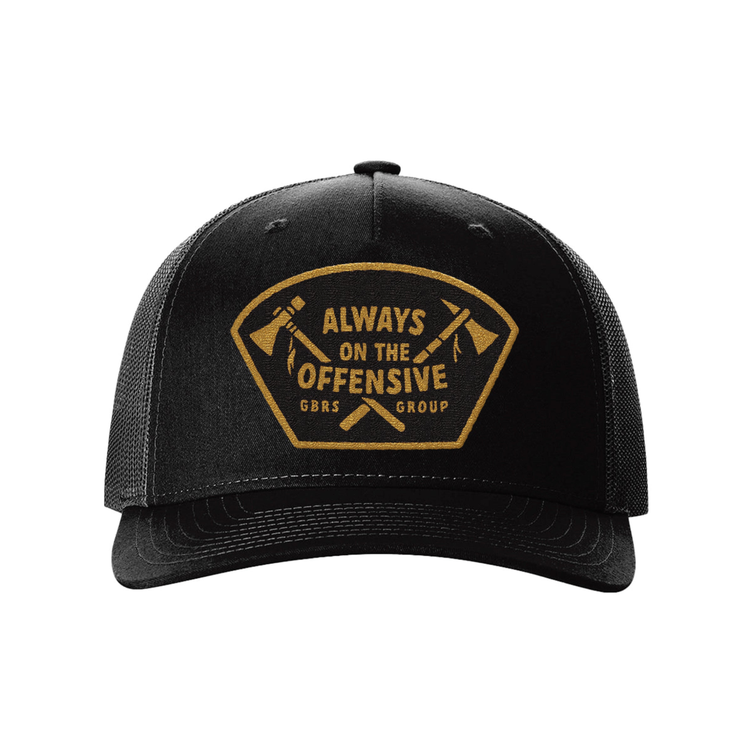 Front of GBRS Group Axes Trucker Hat on white background. Part of the Always On The Offensive Collection.