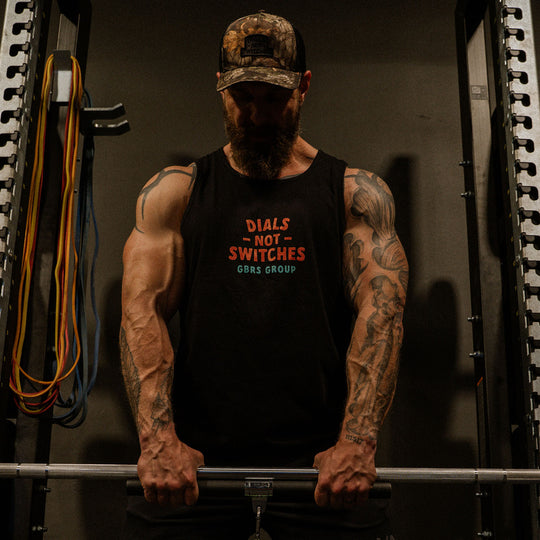 GBRS Group Dials Not Switches Tank Center Chest Print - Lifestyle in the gym