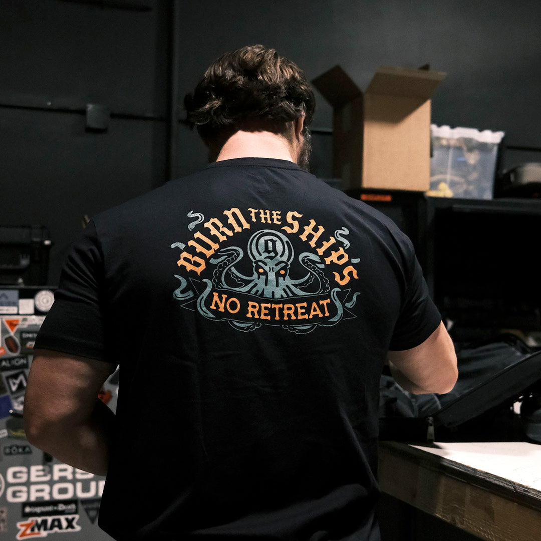 GBRS Group Kraken Short Sleeve Shirt is Screen printed Burn the Ships Kraken design backprint and left chest Burn the Ships logo design