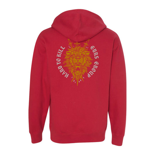 GBRS Group Triple Daggers Pullover Hoodie - Back of Cardinal colored hoodie on white background.