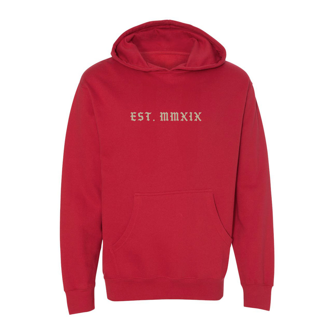 GBRS Group Triple Daggers Pullover Hoodie - Front of Cardinal colored hoodie on white background.