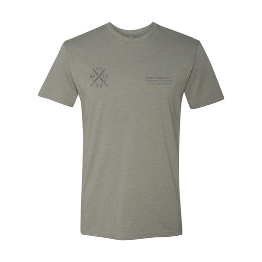 Front view of grey GBRS Group short sleeve with 2 designs, one on the left pocket and the other on the right pocket, against a white background.