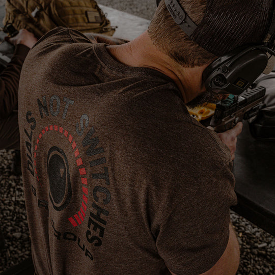 GBRS Group Gain Short Sleeve Shirt in Brown. Backside of the shirt. LIfestyle at the range