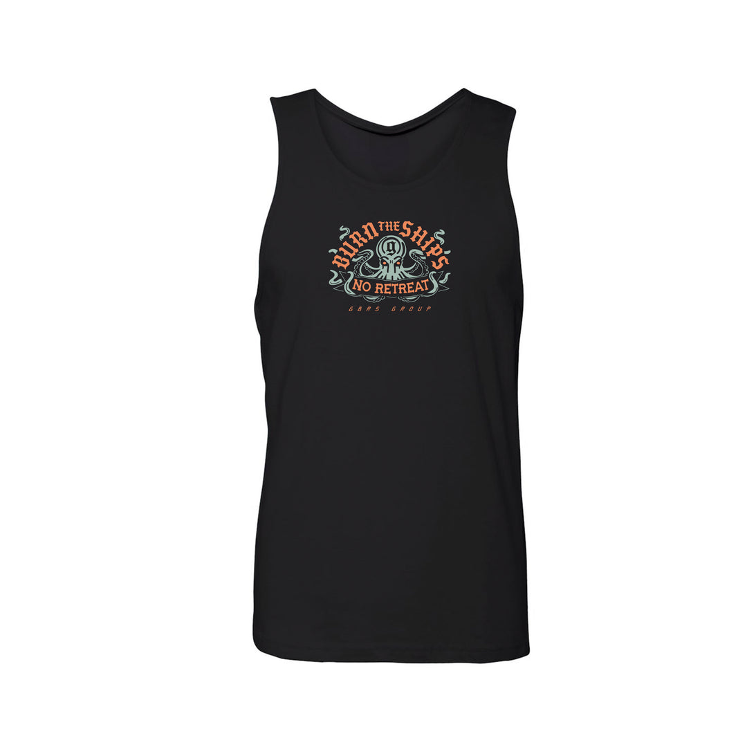 GBRS Group Kraken Tank is a slightly tapered athletic fit muscle tank. Screen printed Burn the Ships Kraken design front center chest print.