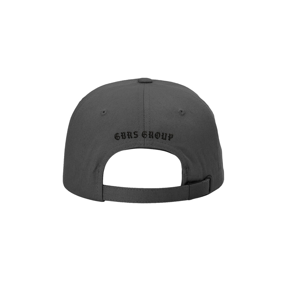 GBRS Group No Retreat Dad Hat is Front embroidered with  GBRS Burn the Ships No Retreat logo design and Back embroidered with GBRS Group Old English design.