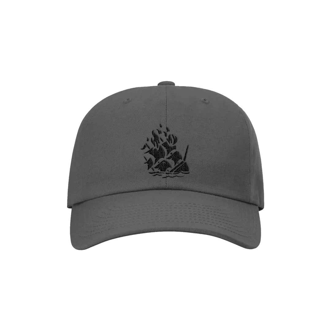 GBRS Group No Retreat Dad Hat is Front embroidered with  GBRS Burn the Ships No Retreat logo design and back embroidered with GBRS Group Old English design.