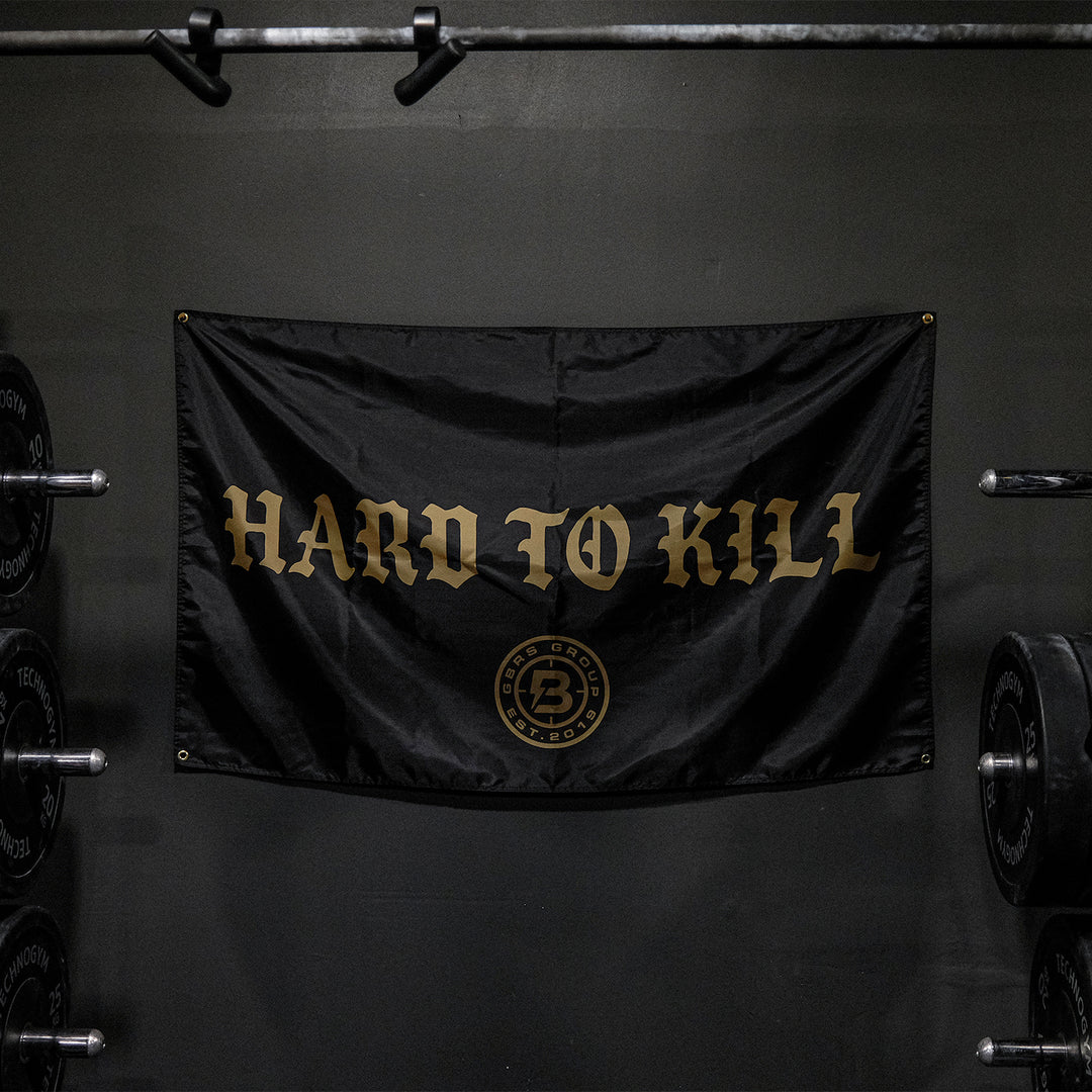GBRS Group x Bum Energy Collab Hard To Kill Flag is a sublimated flag perfect for the gym.
