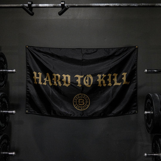 GBRS Group x Bum Energy Collab Hard To Kill Flag is a sublimated flag perfect for the gym.