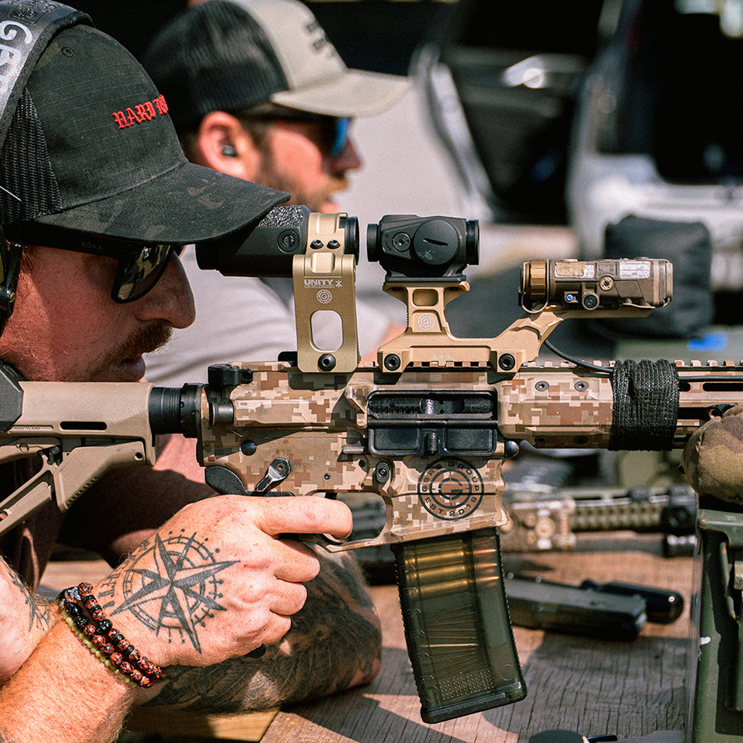 GBRS Hydra x UNITY™ 2.91 FTC Magnifier Mount Bundle (FDE) - Lifestyle shot with product in action