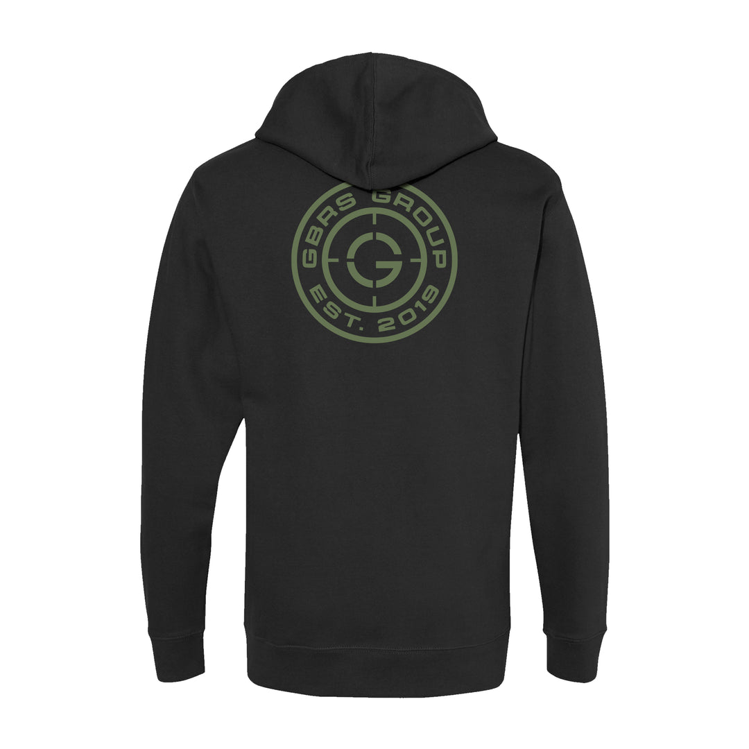 GBRS Group Instructor Pullover Hoodie, pictured in black on a white background showing the backprint design