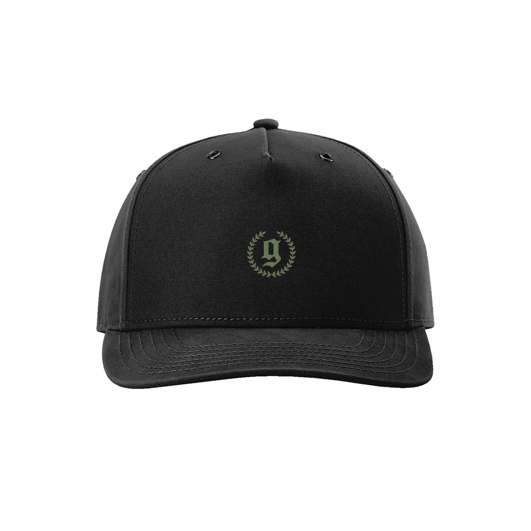 GBRS Group Legacy Canvas Trucker Hat in Black. Front of hat pictured on white background.