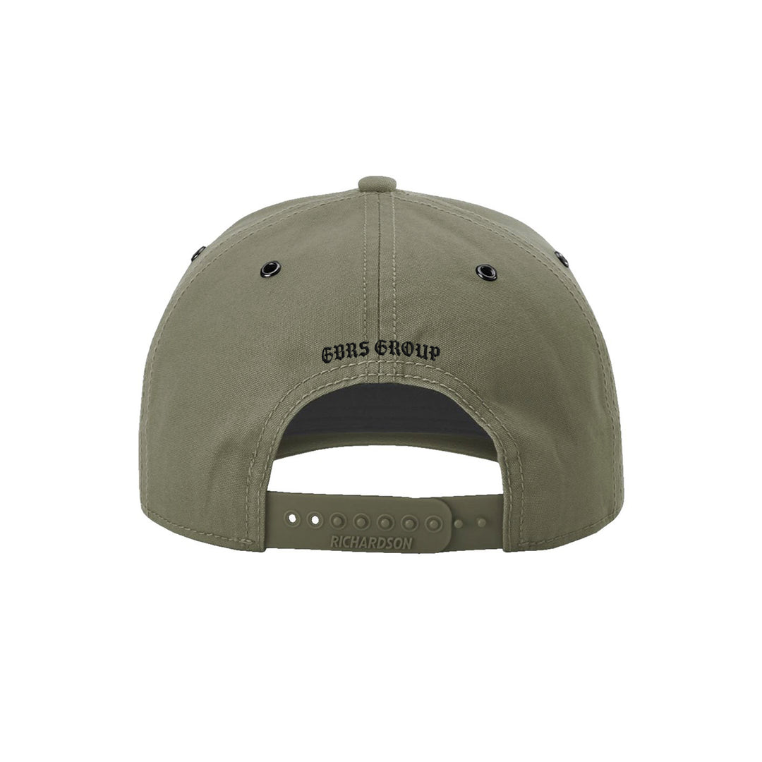 GBRS Group Legacy Canvas Trucker Hat in Loden. Back of hat pictured on white background.