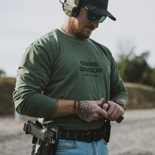GBRS Group Instructor Long Sleeve Shirt - Lifestyle photo showing the front of the shirt in Green