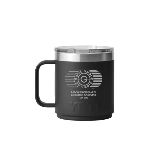 10 oz Stackable Yeti Mug with Magslider Lid. Laser engraved with GBRS Group Logo design.