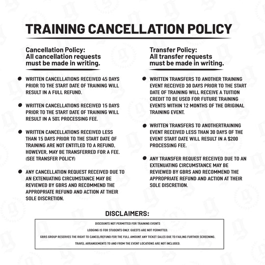 KTC Training cancellation policy