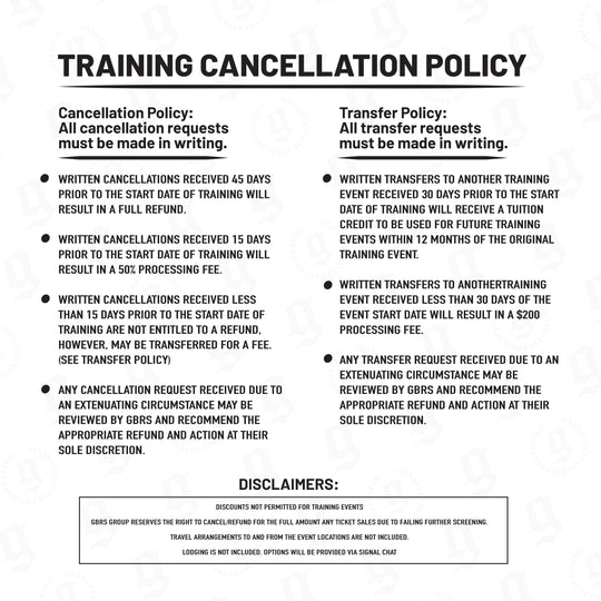 KT Training Cancellation Policy