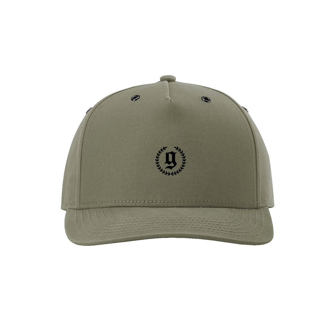GBRS Group Legacy Canvas Trucker Hat in Loden. Front of hat pictured on white background.