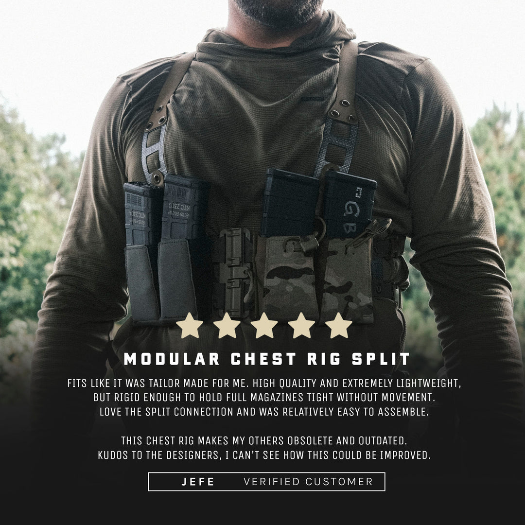 GBRS Group Modular Chest Rig Split Kit. Testimonial. Fits like it was tailor made for me. High quality and extremely lightweight, but rigid enough to hold full magazines tight without movement.