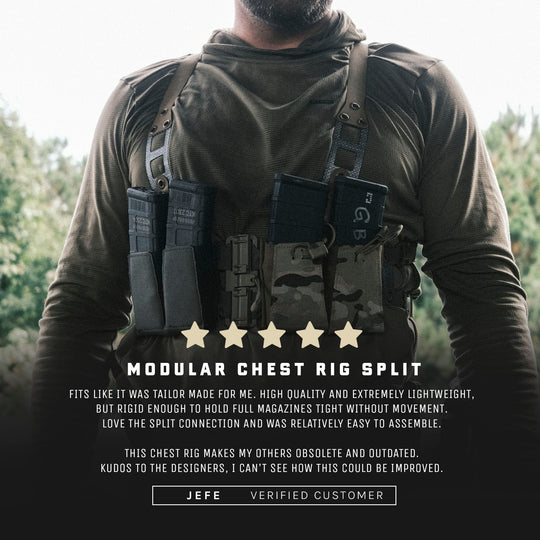 GBRS Group Modular Chest Rig Split Kit. Testimonial. Fits like it was tailor made for me. High quality and extremely lightweight, but rigid enough to hold full magazines tight without movement.