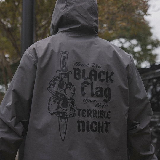 GBRS Group Terrible Night Rain Jacket - Lifestyle shot showing the full back design and 3-panel hood
