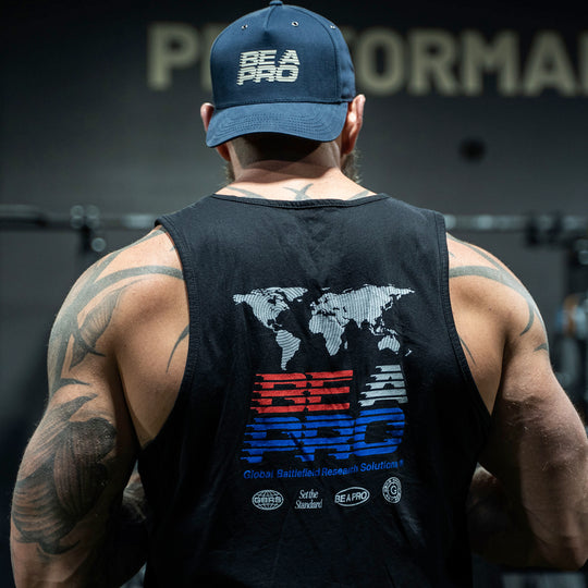 GBRS Group R.W.B. Be A Pro Tank - Lifestyle image showing back of tank in gym