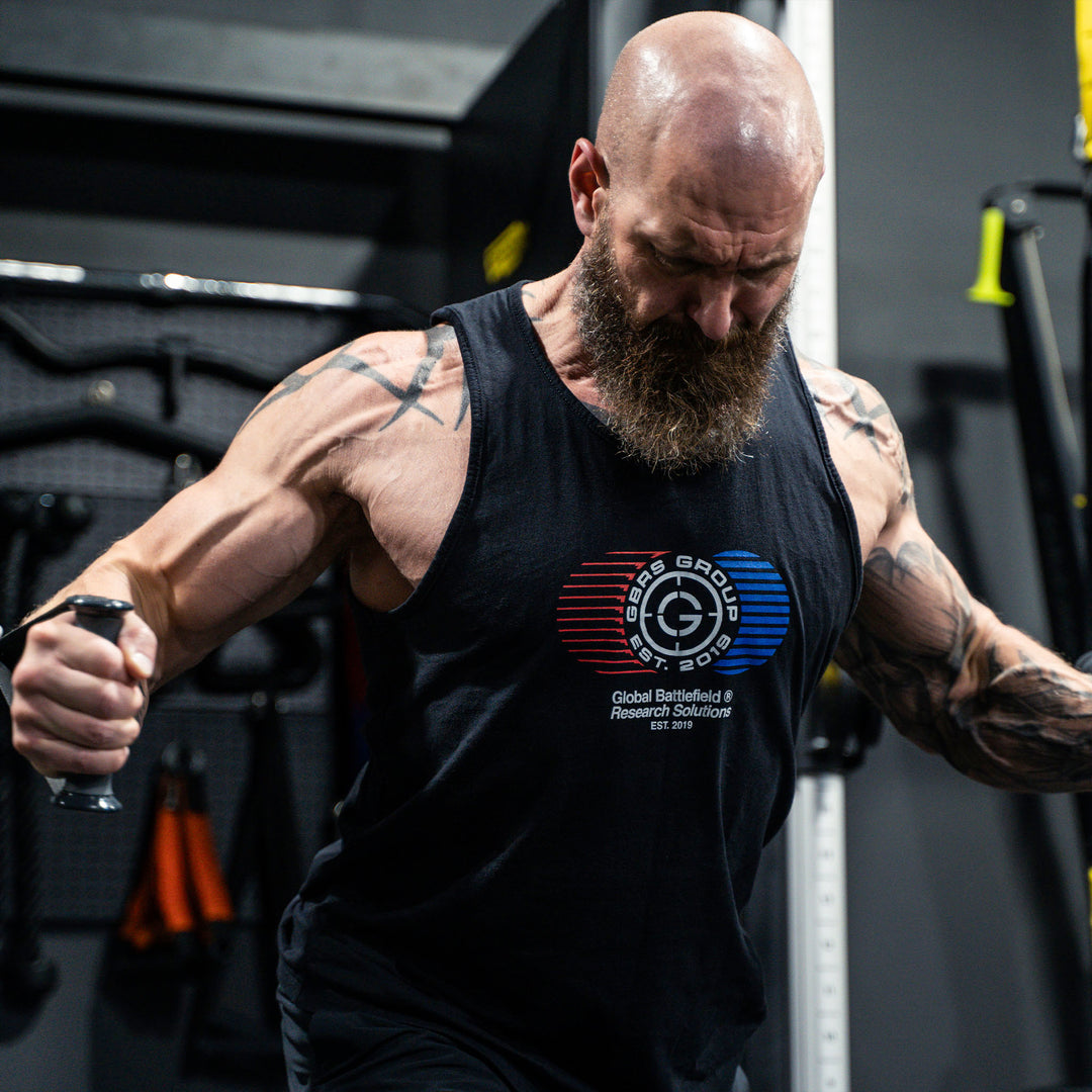 GBRS Group R.W.B. Be A Pro Tank - Lifestyle image showing front of tank in gym
