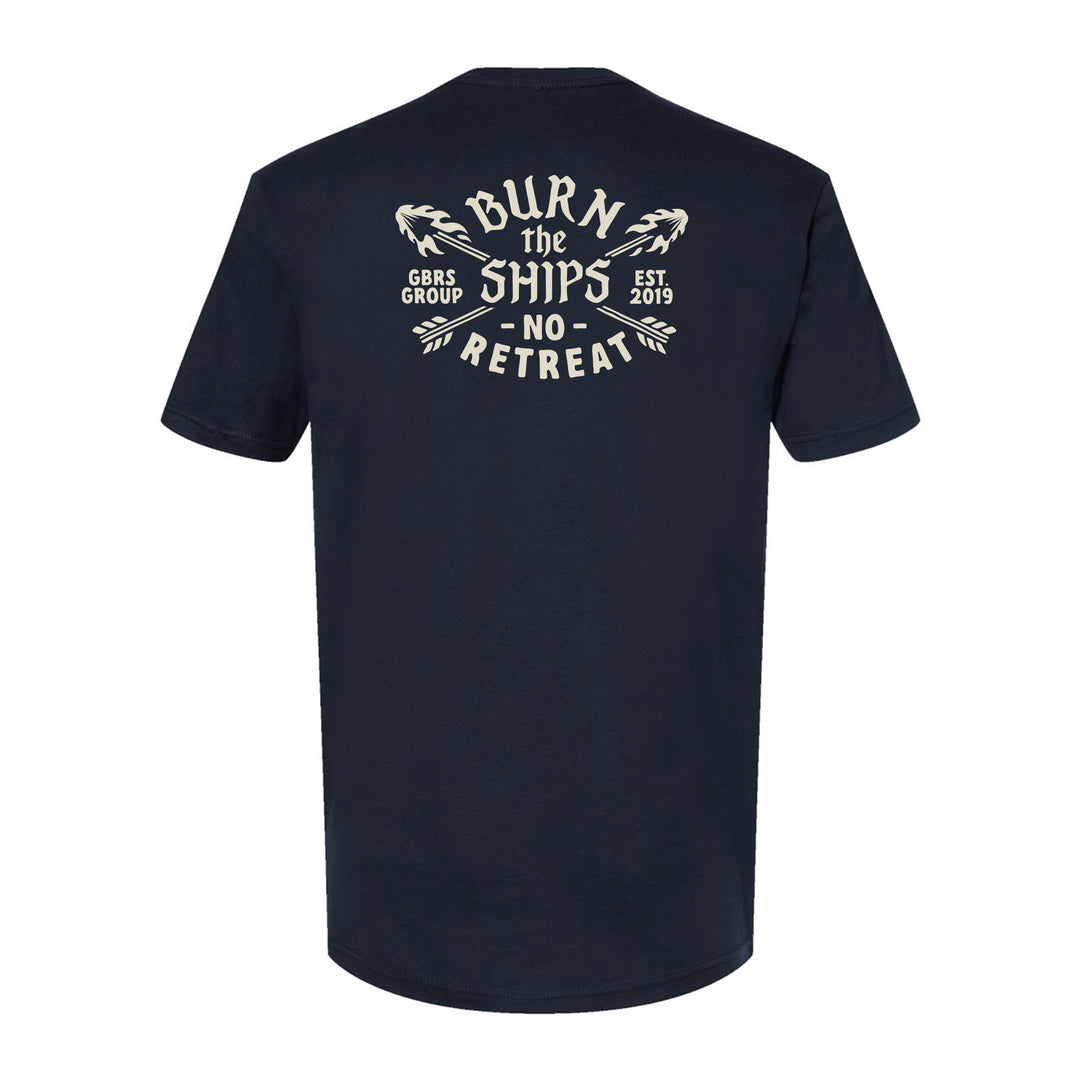 GBRS Group No Retreat Short Sleeve Shirt - pictured in Navy on a white background showing back of shirt