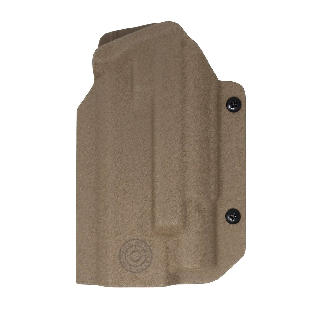 GBRS Group x Priority 1 OWB Holster (Left Handed) Staccato XC in FDE color on a white background