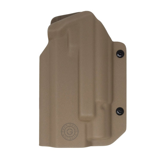 GBRS Group x Priority 1 OWB Holster (Left Handed) Staccato XC in FDE color on a white background