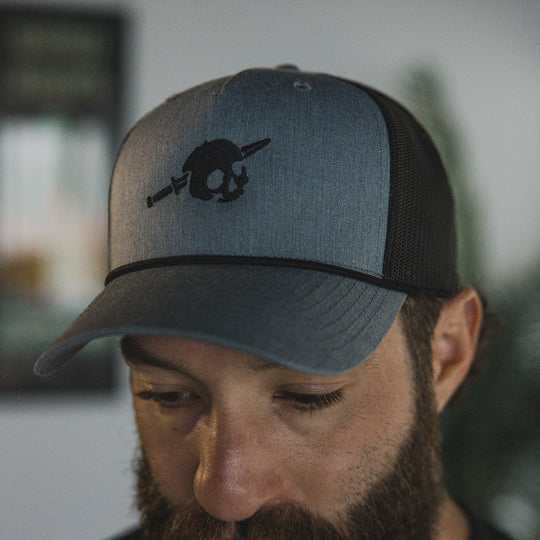 GBRS Group Skull & Dagger Trucker Hat - Lifestyle shot  showing front detail