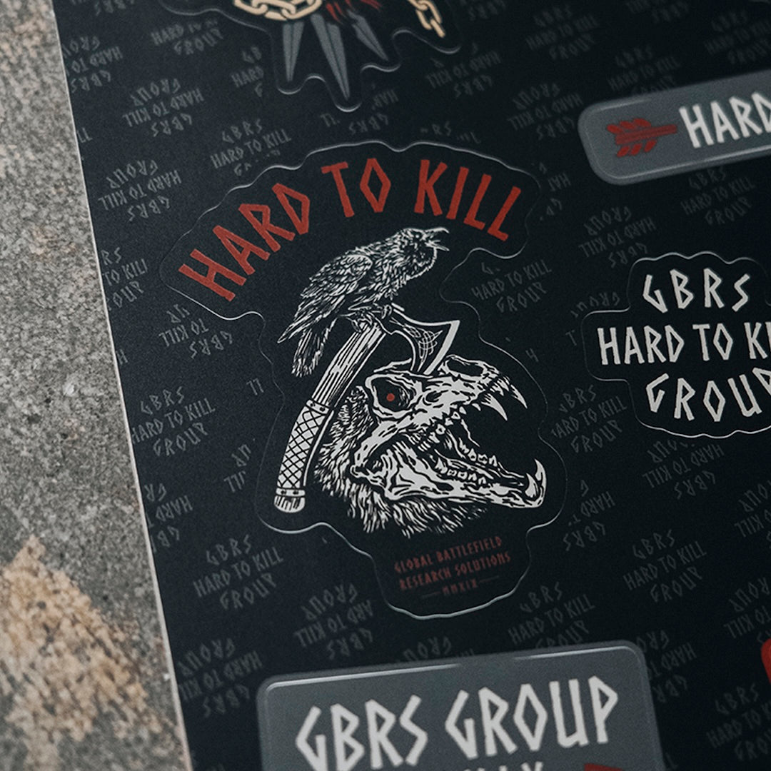 Close up of left side of the GBRS Group Hard to Kill Sticker Sheet