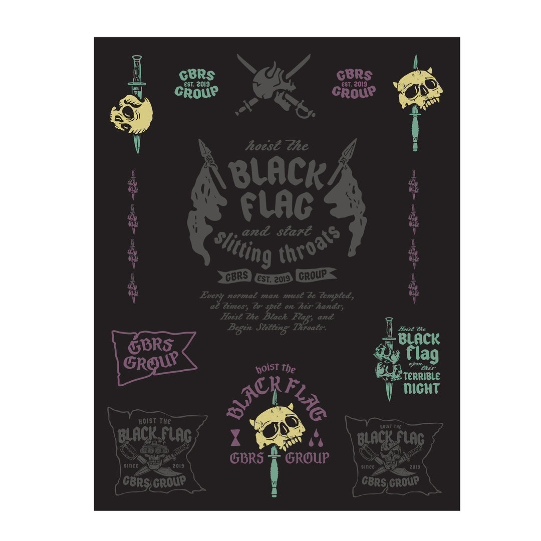 GBRS Group Black Flag Sticker Sheet  - pictured on a white background