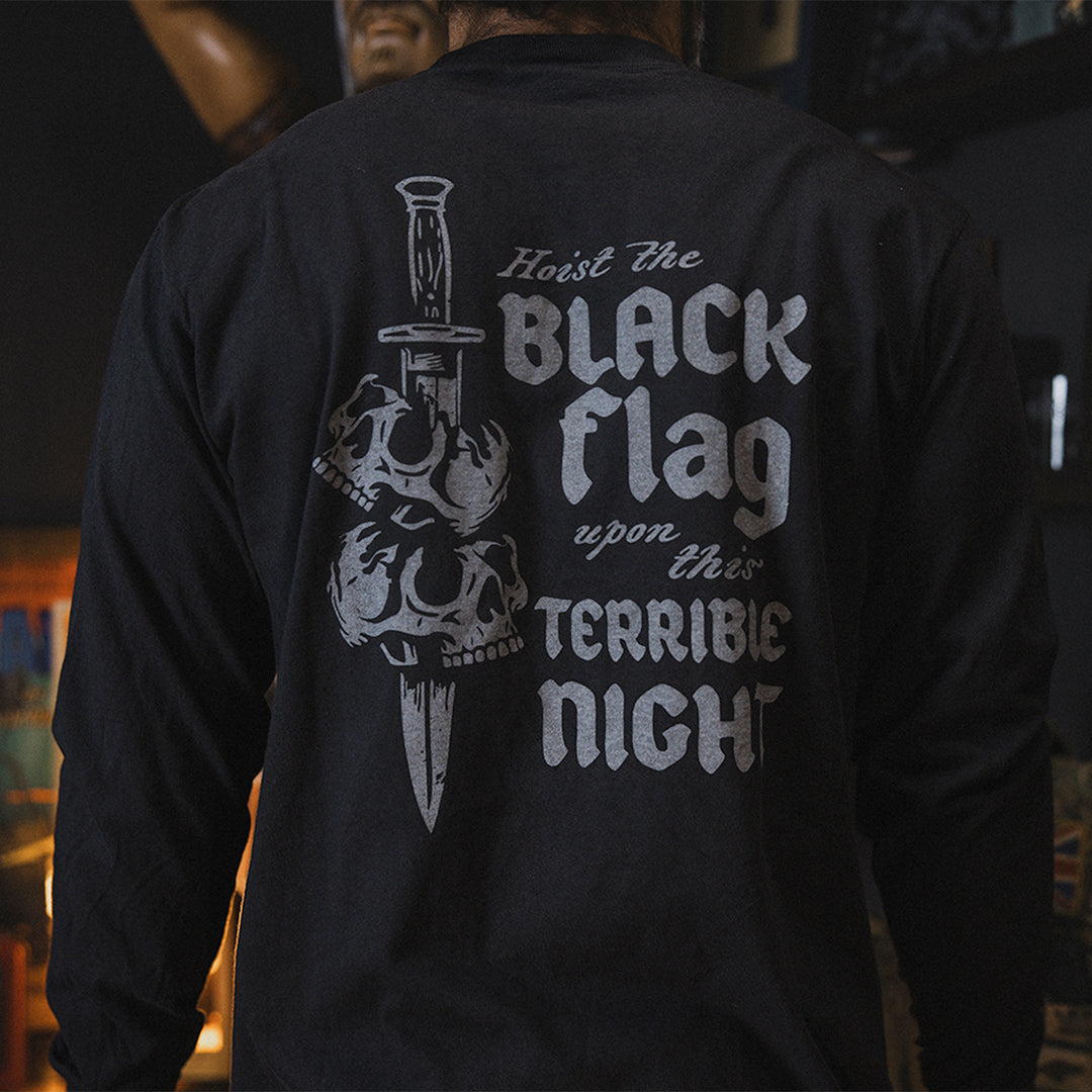 GBRS Group Terrible Night Long Sleeve Shirt - lifestyle shot picturing the back of shirt design