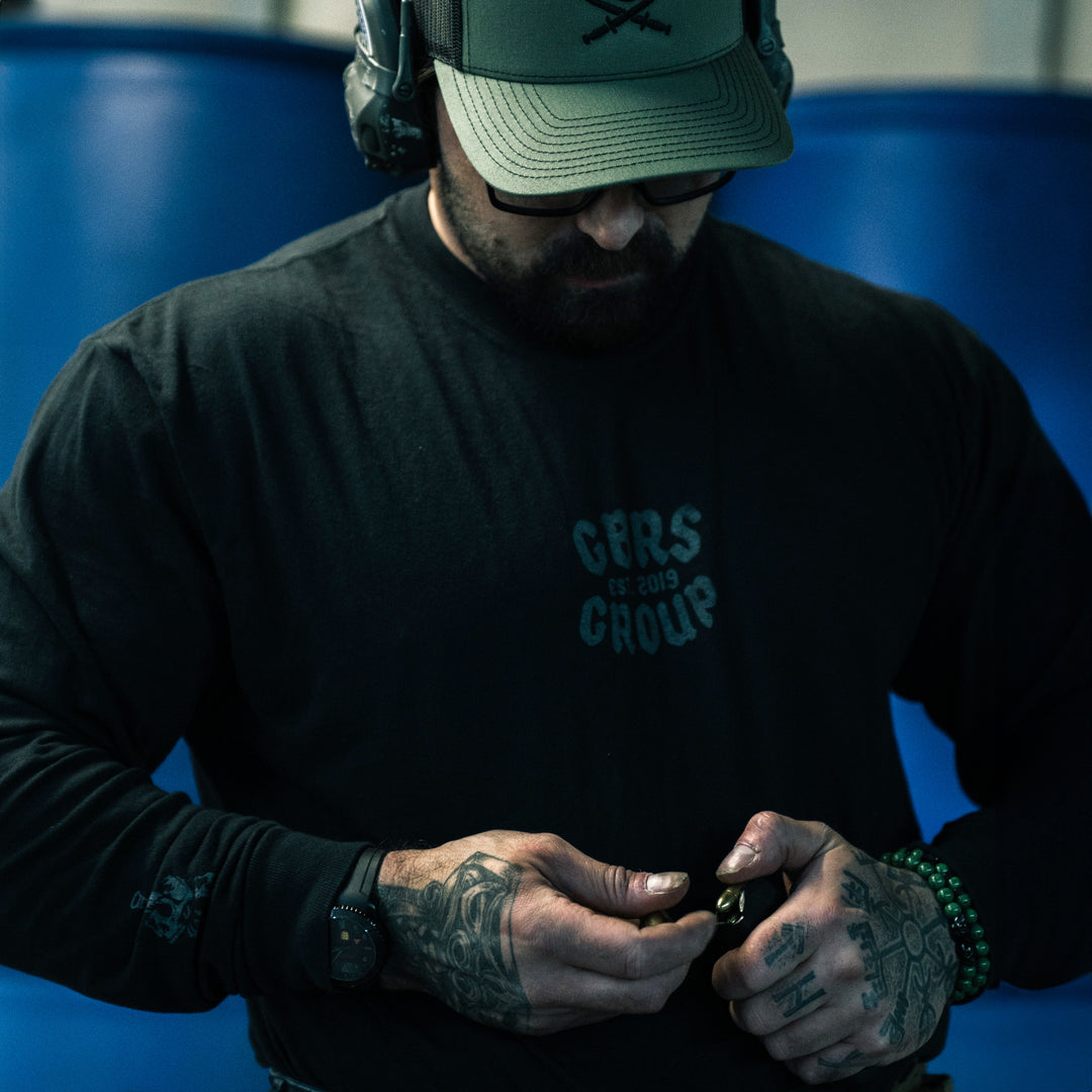 GBRS Group Terrible Night Long Sleeve Shirt - lifestyle shot picturing the front of shirt design