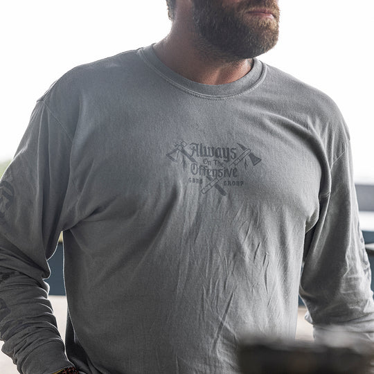 GBRS Group War Crimes Long Sleeve Shirt - Lifestyle picturing front of shirt